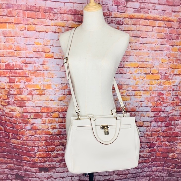Danier Large White Saffiano Leather Convertible Crossbody Bag - Picture 1 of 13